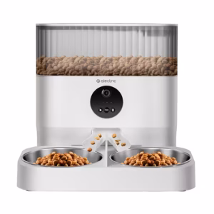 ALECTRIC Smart Pet Feeder เครื่องให้อาหารอัจฉริยะ รุ่น Smart PF1 + Stainless Steel 304 Double Bowl ชามสแตนเลส304 แบบคู่ - สีขาว