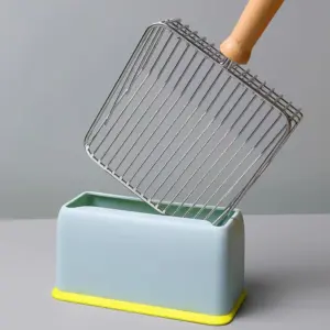 ที่ตักทรายแมว ที่ตักทรายแมวแสตนเลส ที่วางสีฟ้า