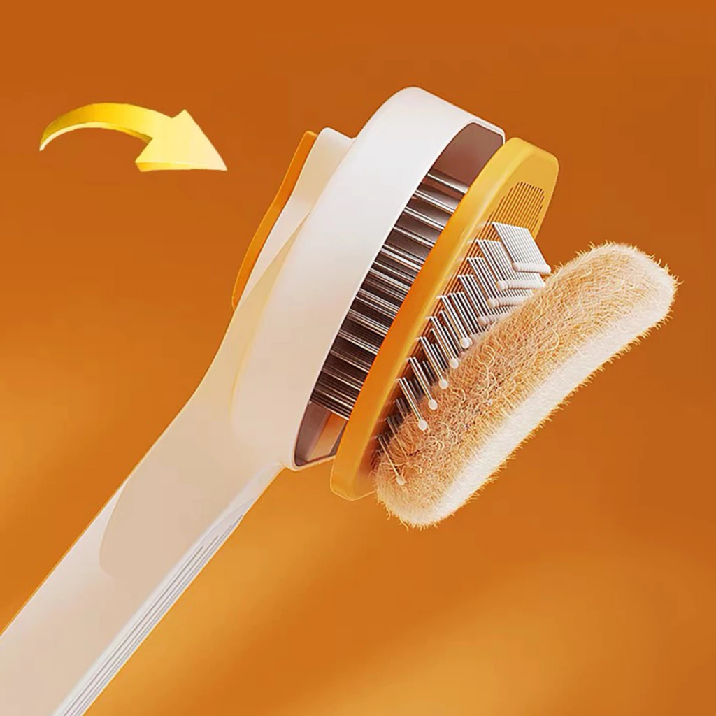 หวีกำจัดขน สีส้ม-ขาว แปรงขนสัตว์เลี้ยง ที่แปรงขนสุนัข แมว มีปุ่มกดเพื่อดันขนออก - Image 2