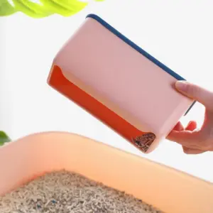 ที่ตักทรายแมว ที่ตักทรายแมวแสตนเลส ที่วางสีชมพู